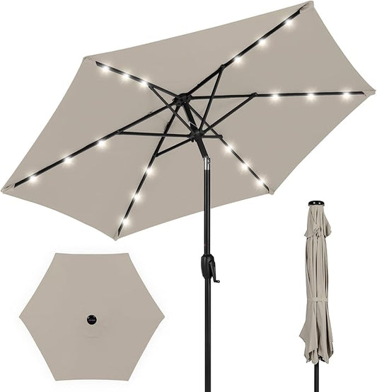 Best Choice Products 7.5ft Outdoor Solar Market Table Patio Umbrella for Deck, Pool w/Tilt, Crank, LED Lights - Beige