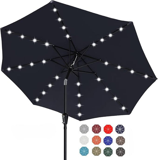 ABCCANOPY 10FT Durable Solar Led Patio Umbrellas with 32LED Lights (Navy Blue)