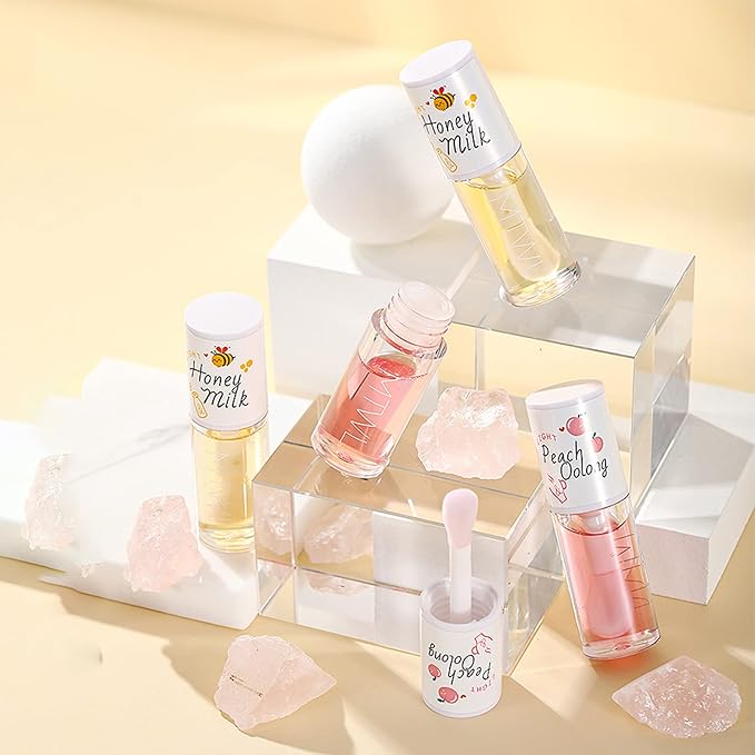 Crystal Jelly Moisturizing Lip Oil 2Pcs Hydrating Lip Gloss Set Plumping Lip Oil Balm Long Lasting Glow Oil Lip Care Tools