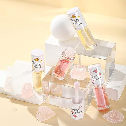 Crystal Jelly Moisturizing Lip Oil 2Pcs Hydrating Lip Gloss Set Plumping Lip Oil Balm Long Lasting Glow Oil Lip Care Tools