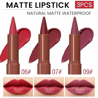 BINGBRUSH 2-in-1 Gradient Matte Lipstick & Lip Liner Set,3Pcs Long Lasting Waterproof Lip Crayon for Women, Flawless Contour, Lightweight Ombre Lip Color Pencil(03#&05#&08#)