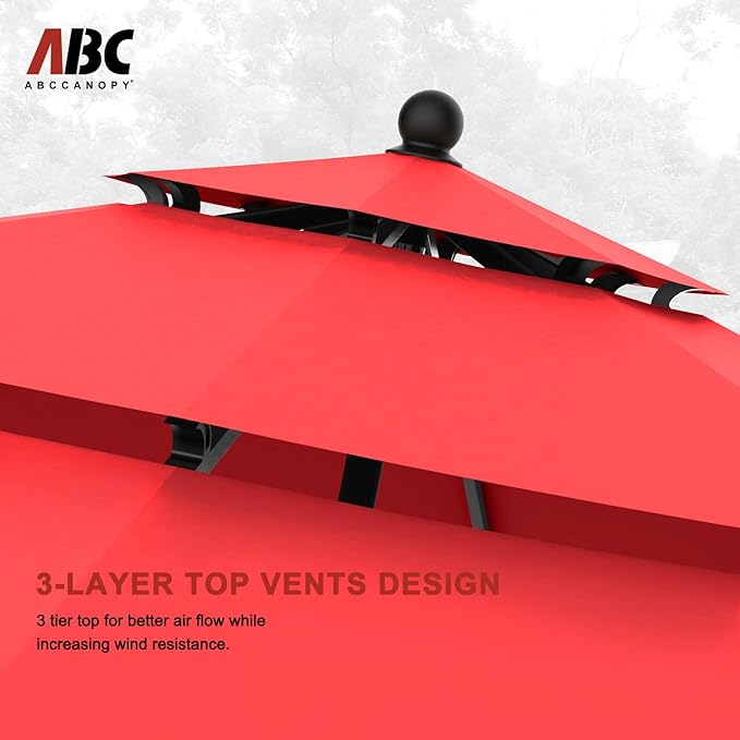 ABCCANOPY Patio Umbrellas 3 Tiers 9FT (Red)