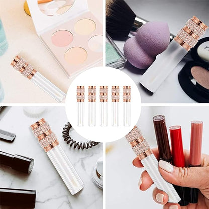 AMORIX 24 Pack Pearl Diamond Lip Gloss Tubes with Wand 5ml Empty Lip Gloss Containers Lipgloss Bottles with Stoppers + 2pcs Syringes for DIY Lip Gloss Balm