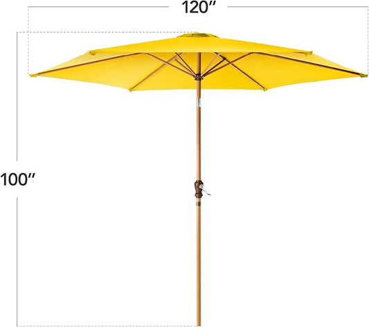 Best Choice Products 10ft Market Umbrella, Outdoor Sun Shade for Backyard, Deck, Poolside, Table w/Woodgrain Pattern, Easy Tilt & Crank - Yellow