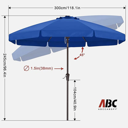 ABCCANOPY Patio Umbrella 10ft, Outdoor Table Umbrella with Push Button Tilt and Crank, 8 Ribs Umbrella for Patio Pool Garden Deck (Blue)