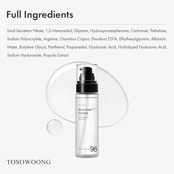 Black Snail Plus Essence With 960,890ppm Black Snail Secretion Filtrate, Hydrating Serum, Repairing, Anti Aging, Dull Skin, Fine Lines, Sensitive Skin, Korean Skin Care, 100ml, 3.38 fl.oz.