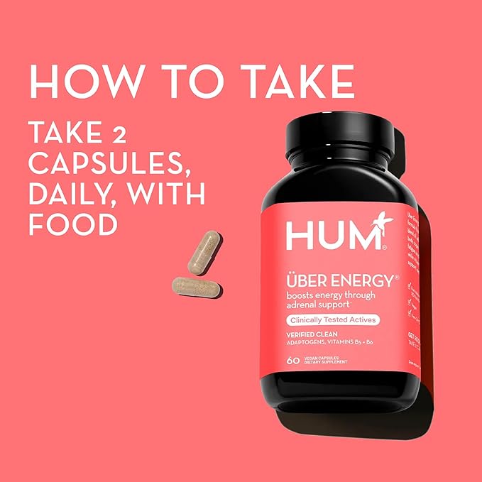 HUM Uber Energy - Adrenal & Energy Support Supplement with Ashwagandha Root & B Vitamins - Designed for Stress Relief & Adrenal Fatigue (60-Count)
