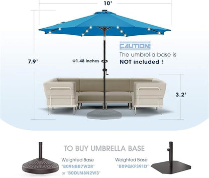 wikiwiki 10ft Solar Led Patio Umbrella, Sturdy Outdoor Market Umbrella for Deck, Pool, Garden w/Tilt, Crank, 32 LED Lights, Royal Blue