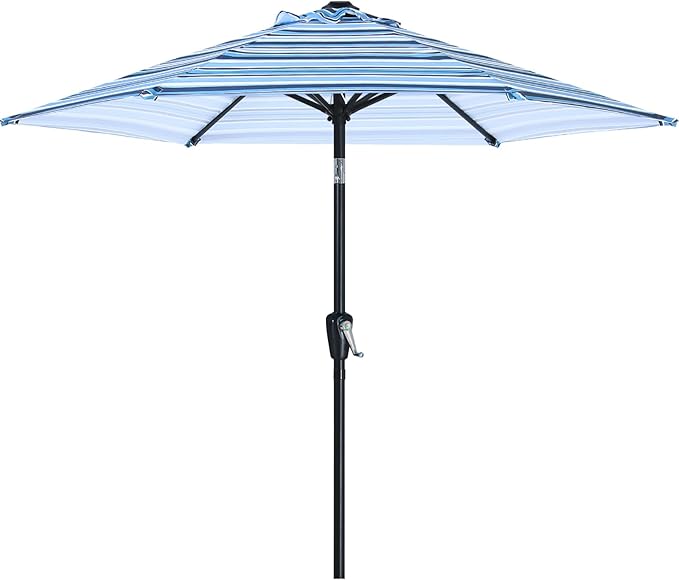 ABCCANOPY 7.5FT Outdoor Patio Umbrella, UV Protection Table Umbrella w/Crank for Easy Set Up, Suitable for Garden, Lawn, Deck & Backyard (Purple Blue Stripes)