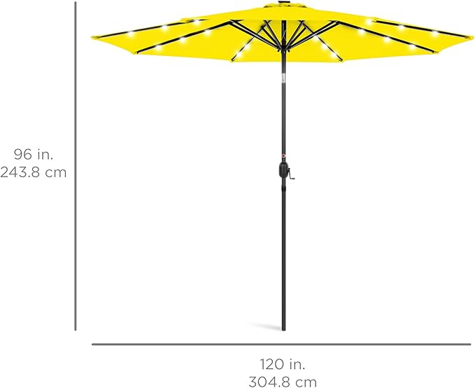 Best Choice Products 10ft Solar Polyester LED Lighted Patio Umbrella w/Tilt Adjustment and UV-Resistant Fabric - Yellow
