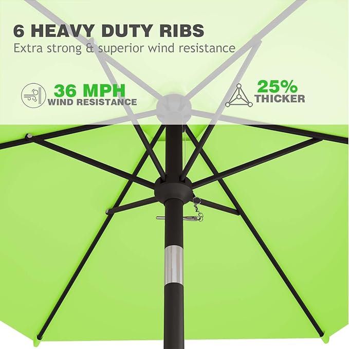 7.5FT Patio Umbrella Table Market Umbrella w/Tilt and Crank Heavy-Duty Round Outdoor Umbrellas for Garden, Deck, Backyard, Pool and Beach, Apple Green