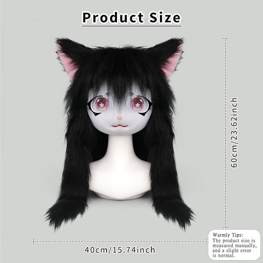 JUNBOON Furry Animal Headgear Beast Full Head Mask Headwear Doll Cosplay Costume Halloween Fursuit