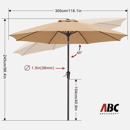 ABCCANOPY 10FT Patio Umbrella, Waterproof Table Umbrella with Push Button Tilt and Crank, 8 Ribs UV Protection Pool Umbrella for Garden, Lawn, Deck & Backyard (Khaki)