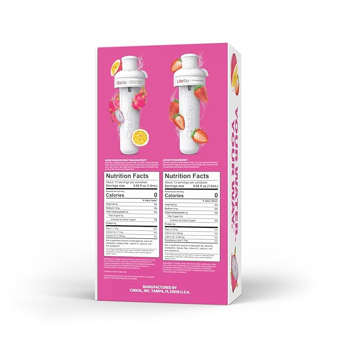 Cirkul 32oz. Hot Pink Stainless Steel Water Bottle Starter Kit with Pink Lid and 2 Flavor Cartridges (1 LifeSip Strawberry, 1 GoSip Passion Fruit Dragon Fruit) Zero Calories and No Sugar