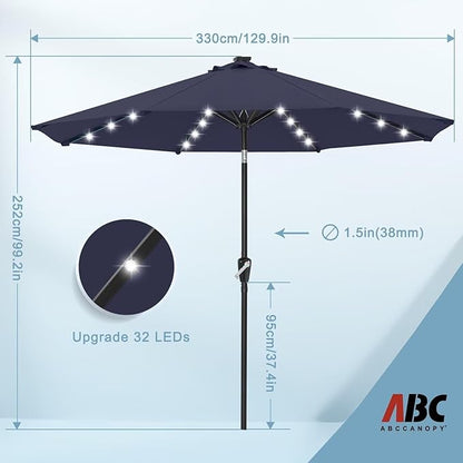 ABCCANOPY 11FT Durable Solar Led Patio Umbrellas with 32LED Lights (Tibetan Blue)