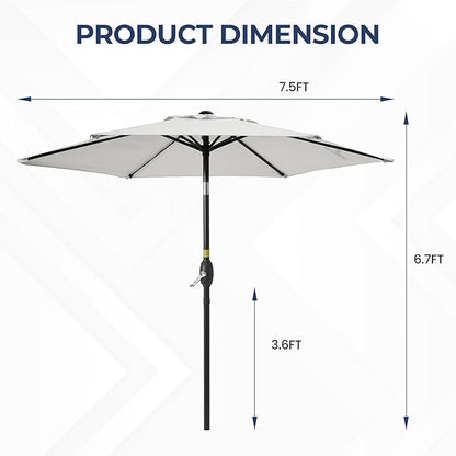SUNVIVI OUTDOOR 7.5' Outdoor Patio Umbrella, Patio Umbrella, Market Umbrella, Metal Pole Umbrella with Push Button Tilt and Crank, 6 Ribs, Polyester Canopy