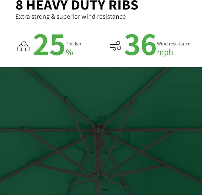 9FT Patio Umbrella Table Market Umbrella w/Tilt and Crank Outdoor Umbrellas for Garden, Deck, Backyard, Pool and Beach, Dark Green