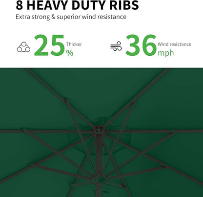 11FT Patio Umbrella Table Market Umbrella w/Crank Outdoor Umbrellas for Garden, Deck, Backyard, Pool and Beach, Dark Green