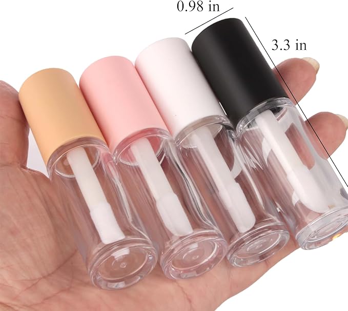 Qeuly 4 Piece Lip Gloss Tubes, 6ml Empty Lip Gloss Tubes with Wand, Clear Plastic Lip Gloss Containers for Skin Care Oil DIY Makeup Lipgloss Making Kit (D25xH86mm)