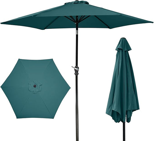 9FT Outdoor Patio Umbrella with Push Button Tilt and Crank, Beach Umbrella for Sun Shades, Market Umbrella with 6 Sturdy Metal Ribs, UV Resistant Waterproof for Garden, Backyard, Deck, Pool