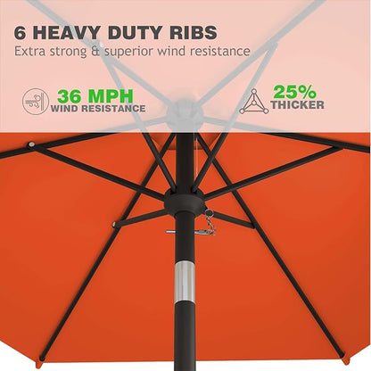 7.5FT Patio Umbrella Table Market Umbrella w/Tilt and Crank Heavy-Duty Round Outdoor Umbrellas for Garden, Deck, Backyard, Pool and Beach, Orange