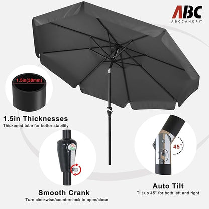 ABCCANOPY Patio Umbrella 10ft, Outdoor Table Umbrella with Push Button Tilt and Crank, 8 Ribs Umbrella for Patio Pool Garden Deck (Dark Gray)