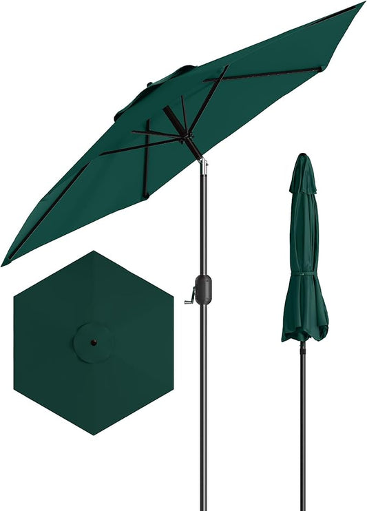 7.5FT Patio Umbrella Outdoor, Market Umbrella, Table Umbrella with Push Button Tilt and Crank, 6 Sturdy Ribs UV Protection Waterproof for Garden, Pool, Deck, Backyard (Dark Green)