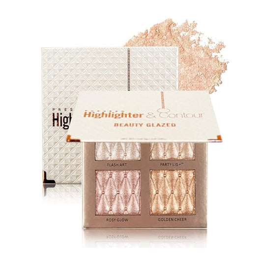 4-color highlighter makeup palette shimmer bronze contour shadow