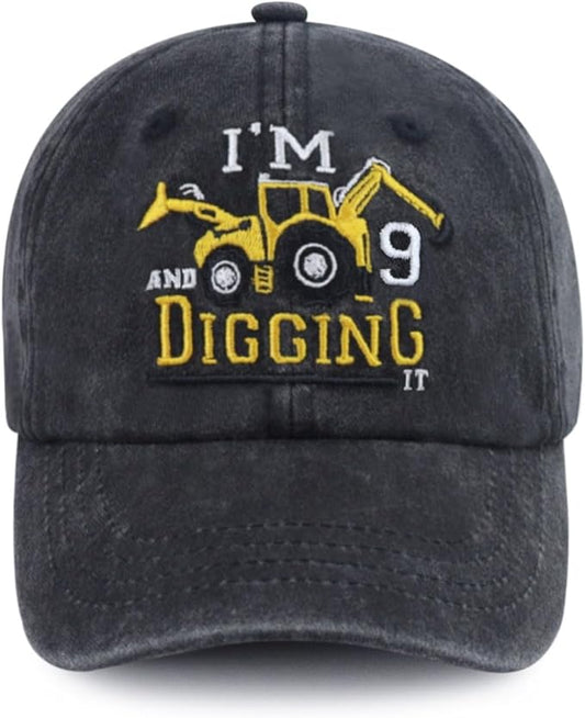 I'm 3/4/5/6/7/8/9 and Digging It Hats for Boys Girls, Funny Embroidered Toddler Excavator Birthday Baseball Cap