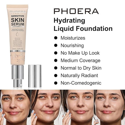 PHOERA Hydrating Serum Foundation,Flawless Soft Full Coverage Hypoallergenic