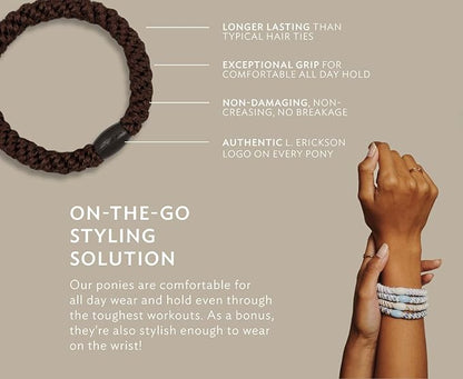 L. Erickson Pony Hair Ties - Black - 8 Pack Ponytail Holders - No Damage Hair Accessories for Women