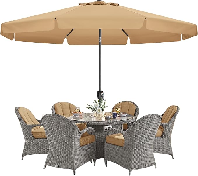 MASTERCANOPY Valance Patio Umbrella for Outdoor Table Market -8 Ribs (11ft,Khaki)