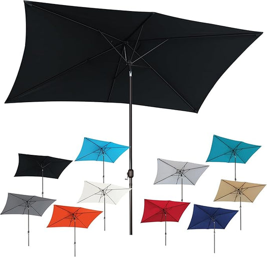 Blissun Rectangular Patio Umbrella, Table Market Umbrella with Tilt and Crank, Outdoor Umbrella for Garden, Deck, Backyard, Pool and Beach