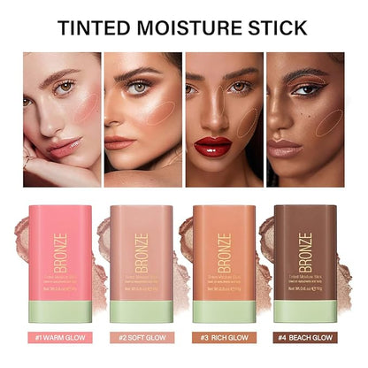 Multi-Use Makeup Blush Stick, Beauty Tinted Solid Blush Stick,Facial Contouring Highlight & Brighten Face Stick, Waterproof Moisturizer Stick, Suitable for All Skin (3#Rich Glow)
