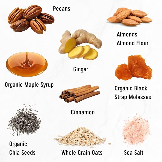 Taos Bakes - Granola Bars - Gingersnap + Pecan - 7g Protein, Gluten Free, Non-GMO, & Vegan - Healthy Snacks for Adults - Filled with Pecans, Almond Butter, & Chia Seeds (12 Pack, 1.8oz Bars)