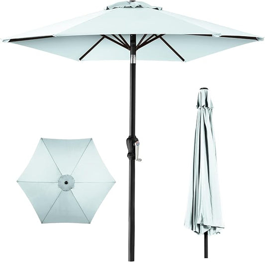 Best Choice Products 10ft Outdoor Steel Polyester Market Patio Umbrella w/Crank, Easy Push Button, Tilt, Table Compatible - Baby Blue