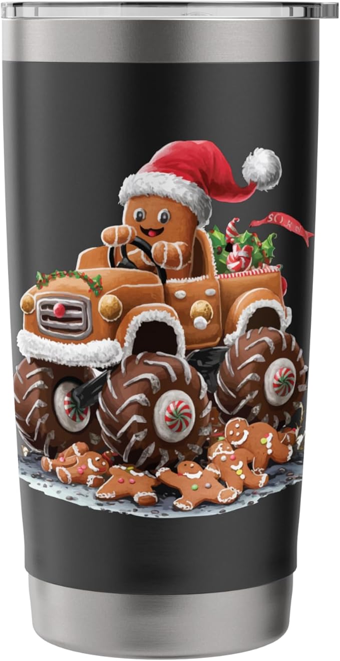 Funny Monster Truck Gingerbread Man Baking Christmas Cookies Stainless Steel Insulated Tumbler