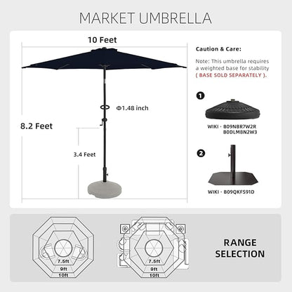 wikiwiki 10 FT Patio Umbrellas Outdoor Table Market Umbrella with Push Button Tilt/Crank, 8 Sturdy Ribs, Fade Resistant Waterproof POLYESTER DTY Canopy for Garden, Lawn, Backyard & Pool, Navy Blue