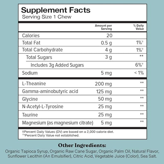 Chewsy So Long Stress, Calm Fruity Chews, Stay Calm & Focused. w/L-theanine, Amino Acid, GABA, Glycine, Tyrosine, Taurine & Magnesium. Non-GMO and Gluten-Free. Tropical Fruity Chews, 6-Day Supply