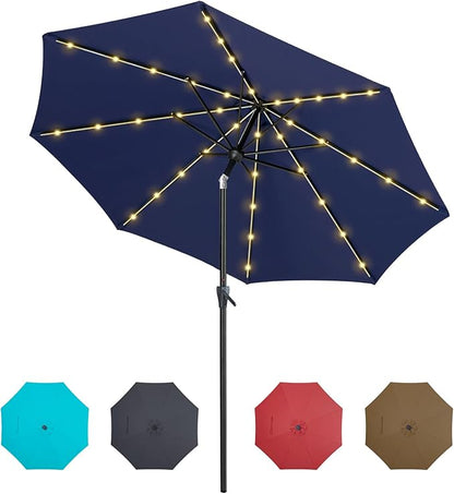 Tempera Solar Patio Umbrella 40 LED Lighted Outdoor Umbrella Table Market Umbrella with Push Button Tilt and Crank, Solar Umbrella with Sturdy Pole&Fade Resistant Canopy, Easy to Set