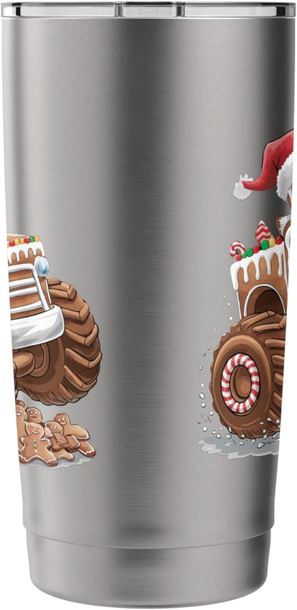 Funny Monster Truck Gingerbread Man Christmas Cookies Boys Stainless Steel Insulated Tumbler