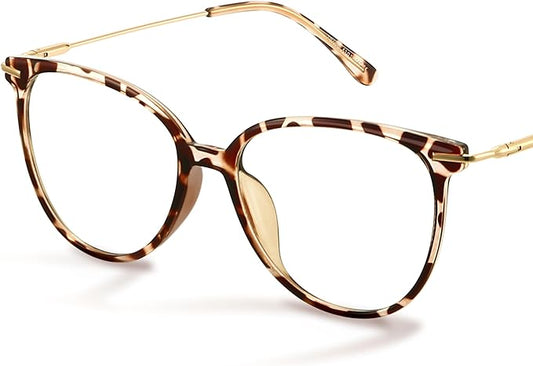 Gaoye Cute Retro Blue-Light Glasses - Mixed Material Frames, Metal Arms, Plastic Nosepads - UV400 Computer Lenses
