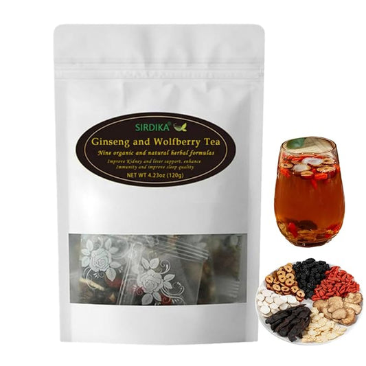 Ginseng And Wolfberry Tea,Ginseng Nine Treasure Tea,Red Date Wolfberry Mulberry Tea Organic Kidney Cleanse Chinese Herbal Red Ginseng Tea For Men Women (1Bag)