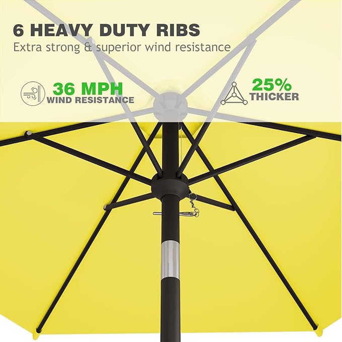 7.5FT Patio Umbrella Table Market Umbrella w/Tilt and Crank Heavy-Duty Round Outdoor Umbrellas for Garden, Deck, Backyard, Pool and Beach, Yellow