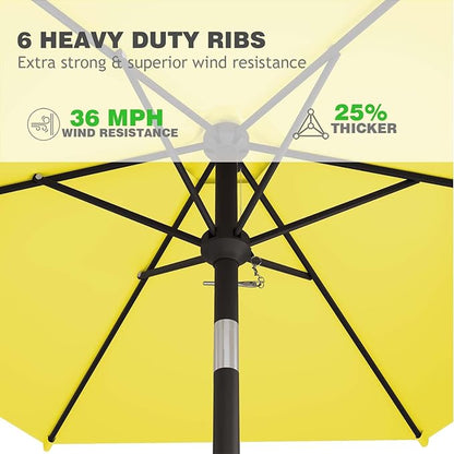 7.5FT Patio Umbrella Table Market Umbrella w/Tilt and Crank Heavy-Duty Round Outdoor Umbrellas for Garden, Deck, Backyard, Pool and Beach, Yellow
