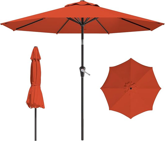 9 FT Patio Umbrella for Outdoor, Outdoor Umbrella with Push Button Tilt and Crank, Outdoor Patio Umbrellas with 8 Sturdy Ribs for Market, Garden, Deck, Backyard, Pool (Orange)