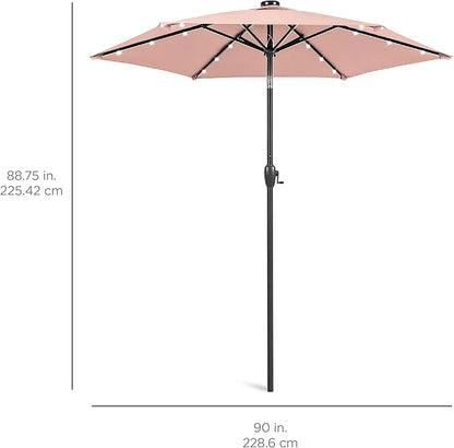 Best Choice Products 7.5ft Outdoor Solar Market Table Patio Umbrella for Deck, Pool w/Tilt, Crank, LED Lights - Rose Quartz