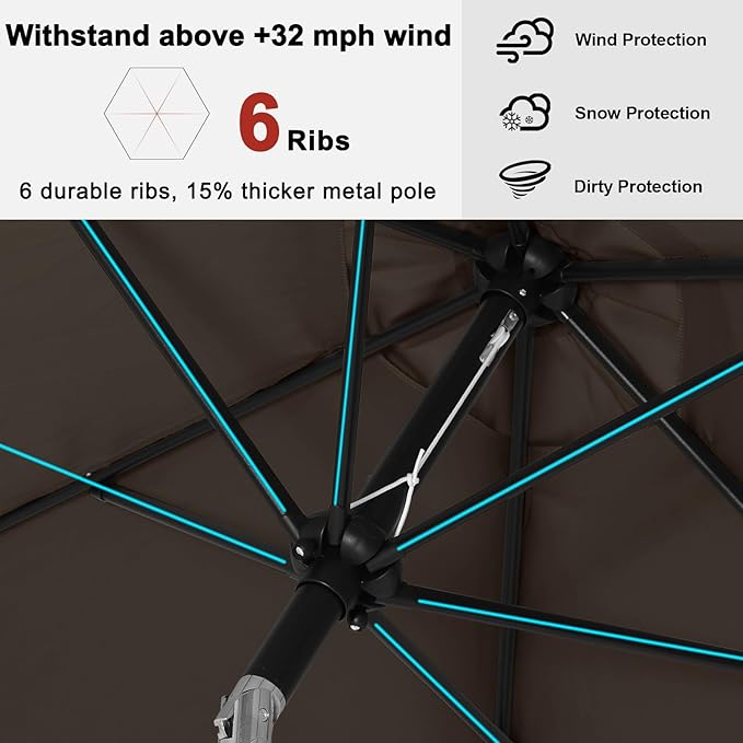 ABCCANOPY 7.5FT OutdoorPatio Umbrella, UV Protection Table Umbrella w/Crank for Easy Set Up, Suitable for Garden, Lawn, Deck & Backyard (Brown)