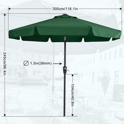 MASTERCANOPY Valance Patio Umbrella for Outdoor Table Market -8 Ribs (10ft, Forest Green)
