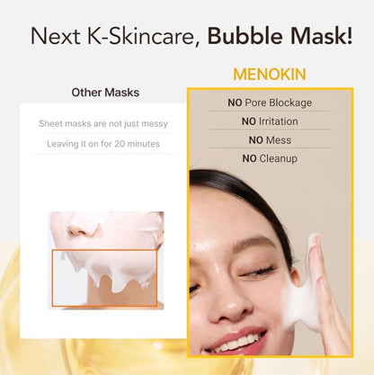 MENOKIN 30 Seconds Quick Bubble Mask [BRIGHT] - [Vitamin C] [Glutathione & Niacinamide] in Micro-bubbles for Dark Spots, Uneven Skin Tone, Korean Skin Care Essential, 70 Uses, 3.21 fl.oz